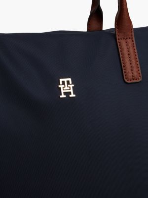 blau tote-bag mit th-monogramm und emblem für damen - tommy hilfiger