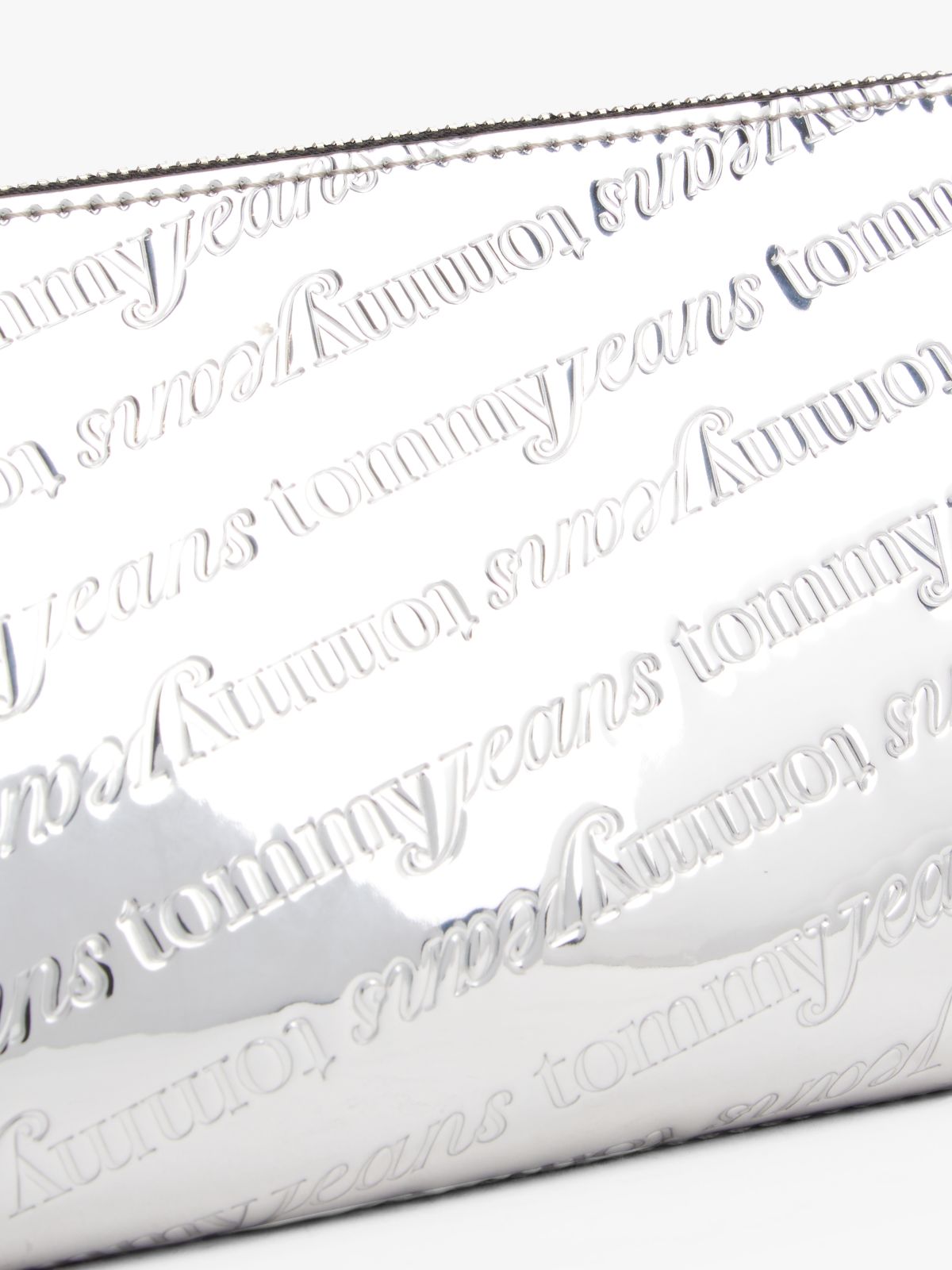 Metallic Debossed Logo Shoulder Bag — Grey