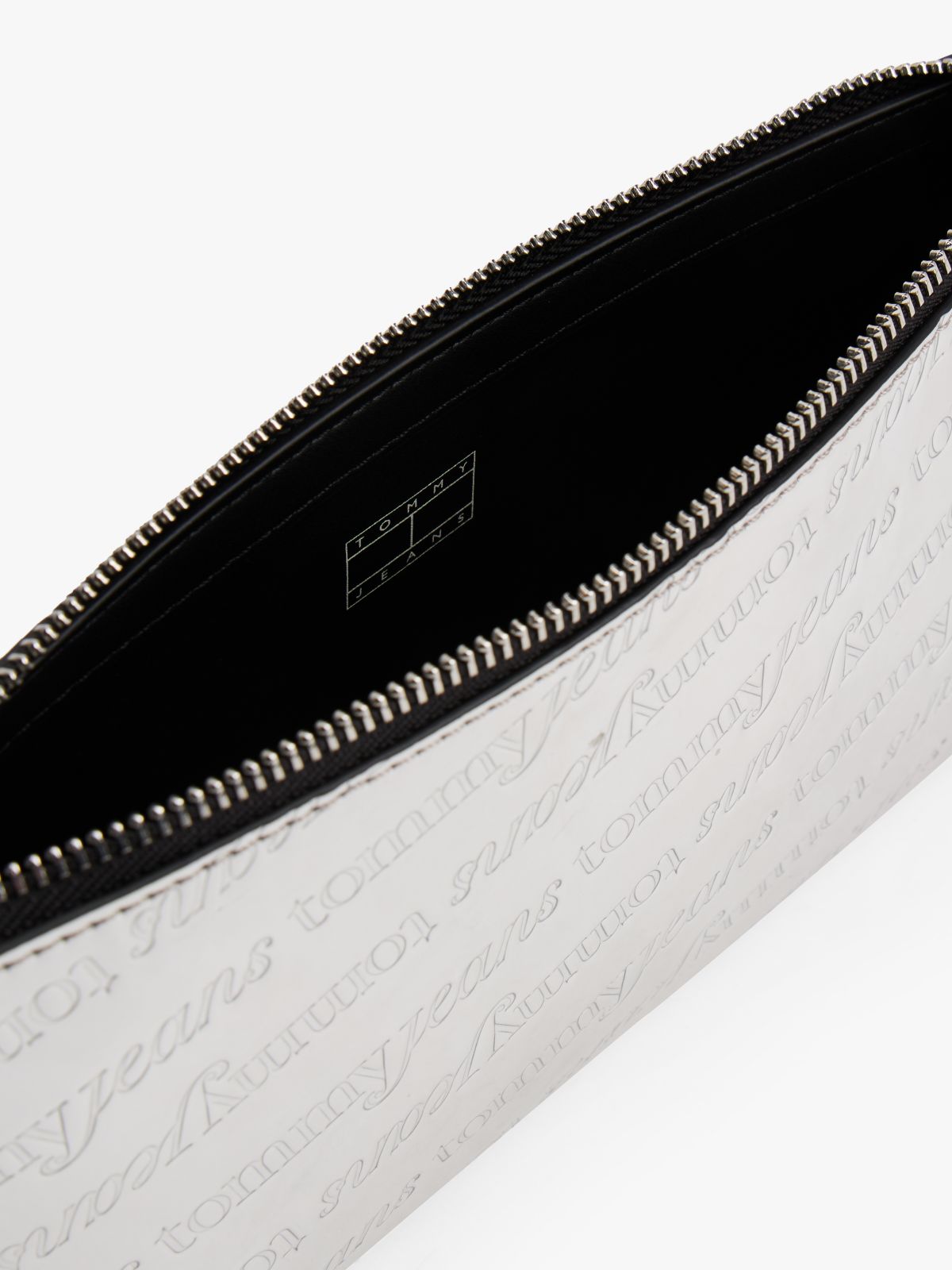 Metallic Debossed Logo Shoulder Bag — Grey