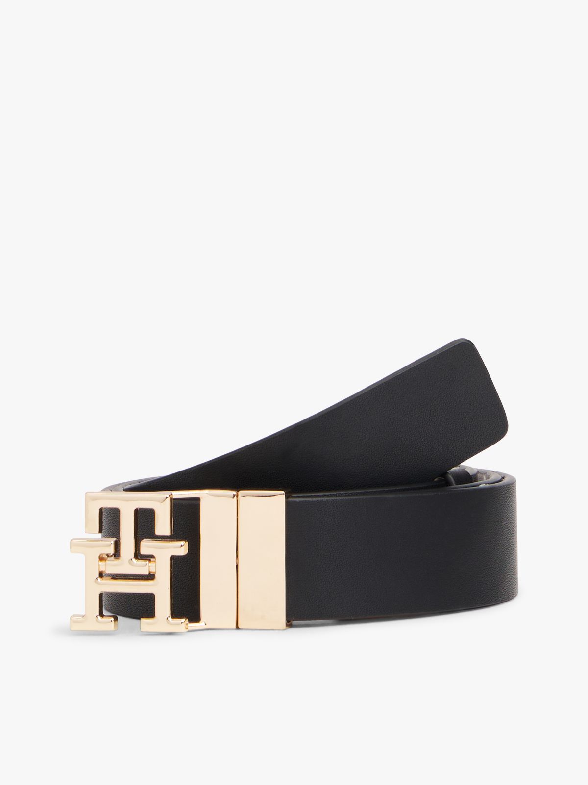 TH Monogram Reversible Leather Belt — Black