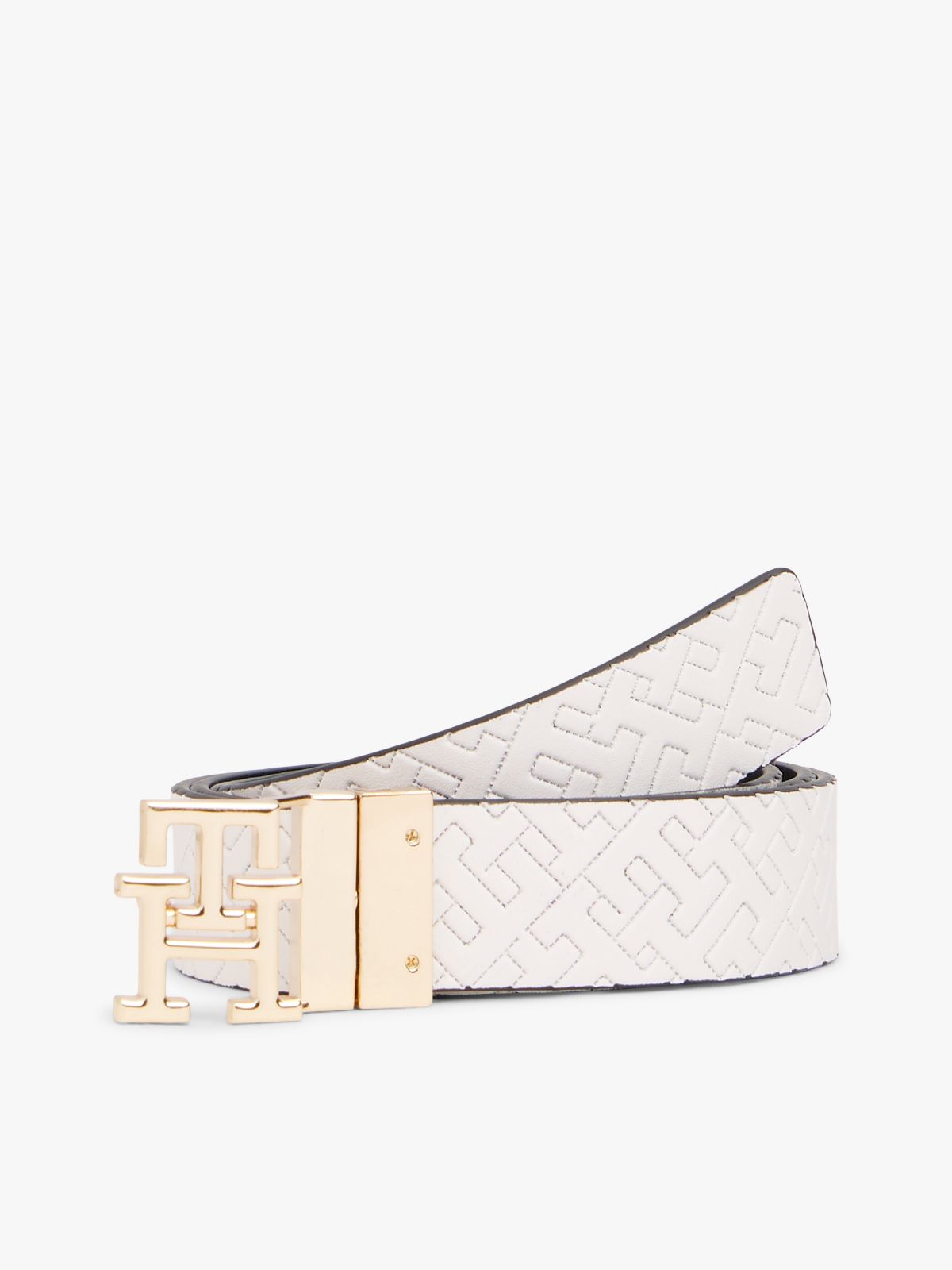 TH Monogram Reversible Leather Belt — Black