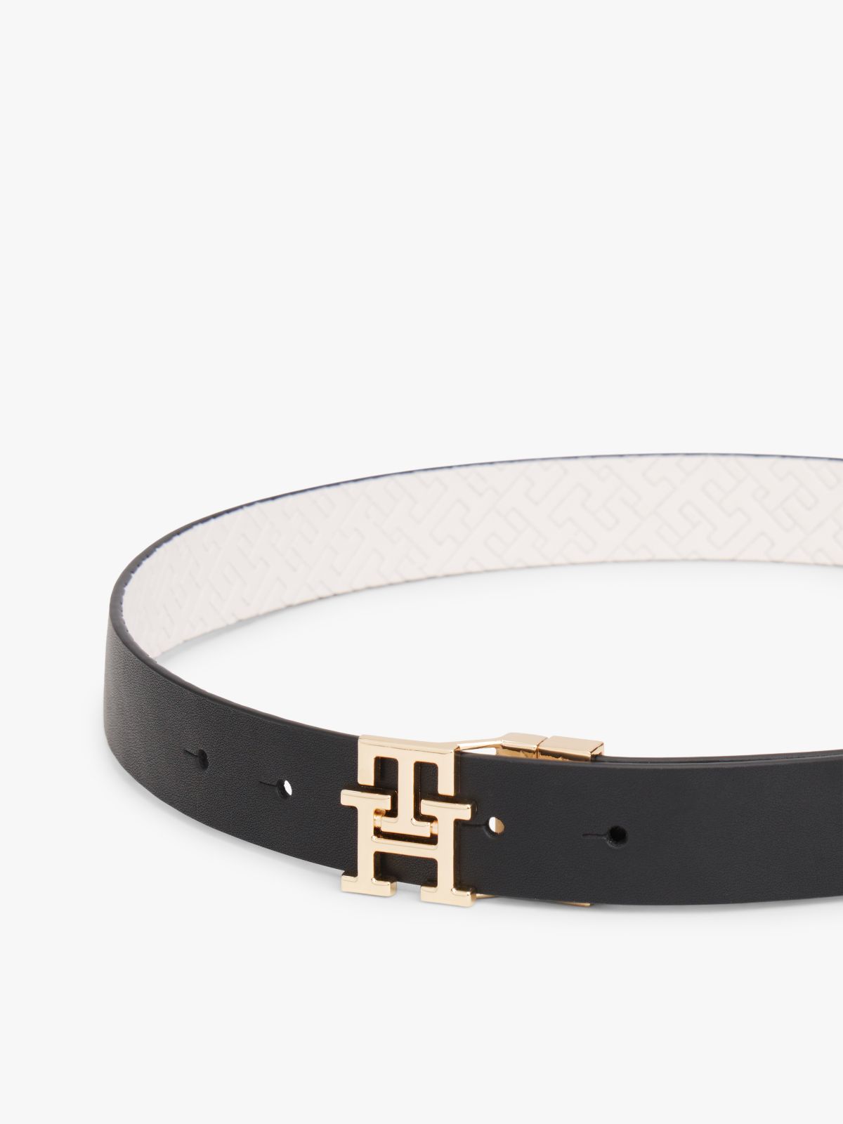 TH Monogram Reversible Leather Belt — Black