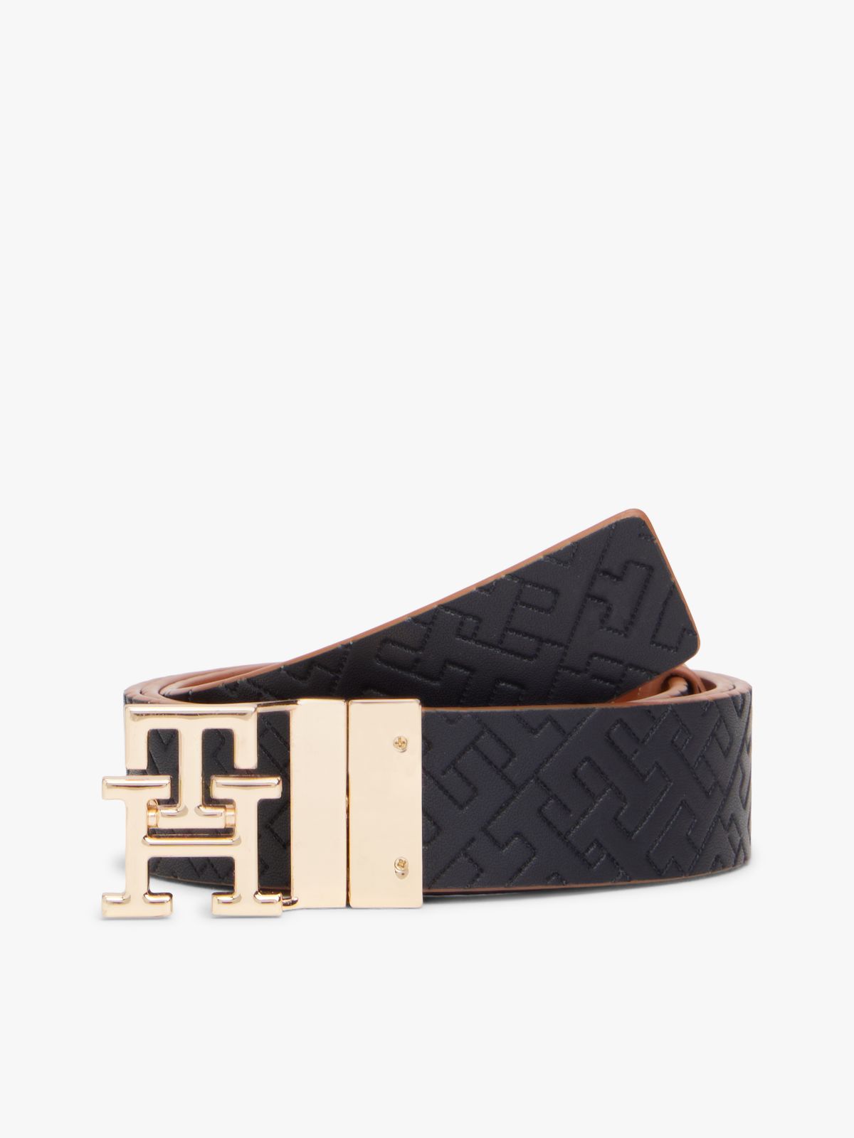 TH Monogram Reversible Leather Belt — Brown
