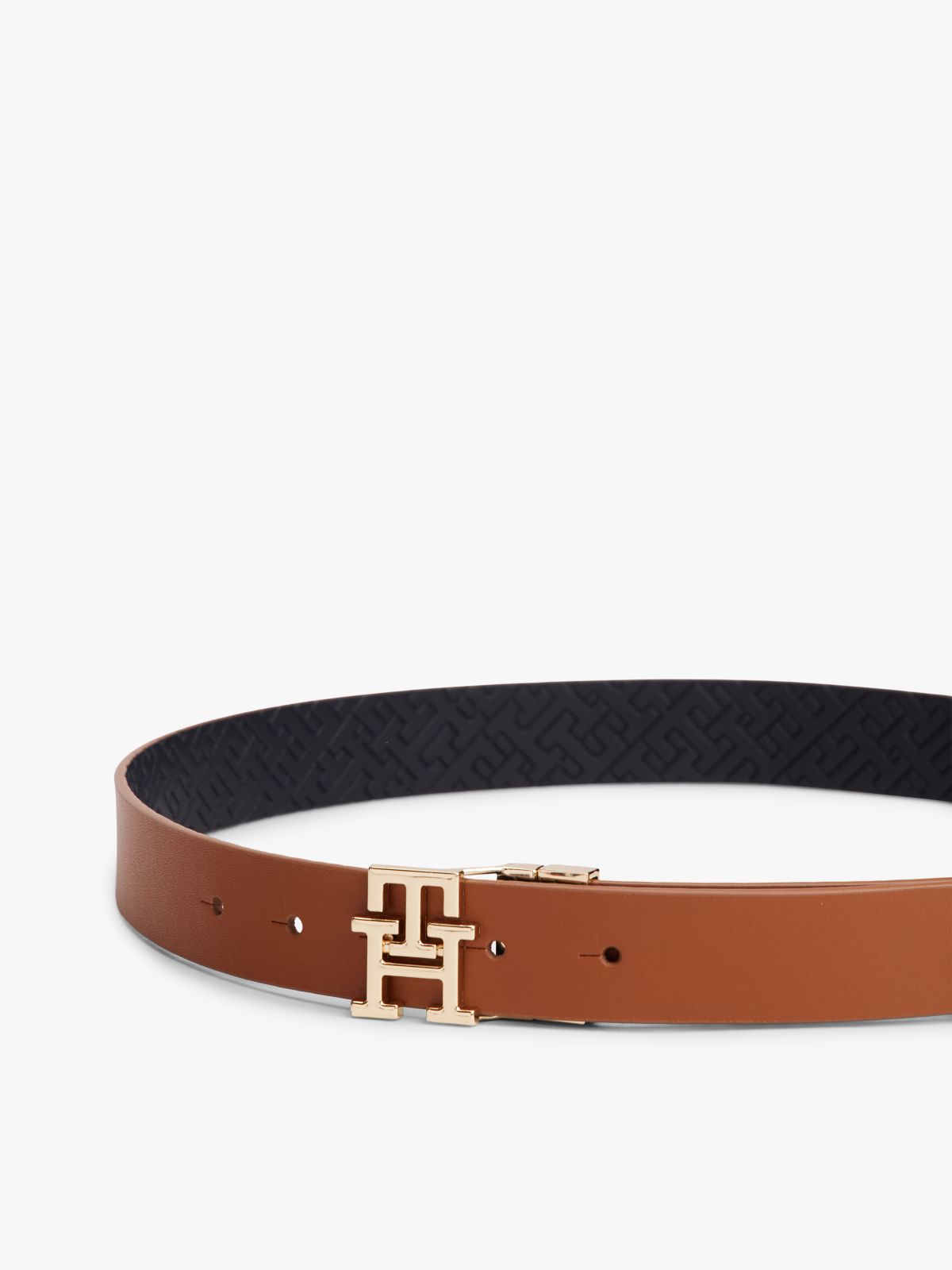 TH Monogram Reversible Leather Belt — Brown