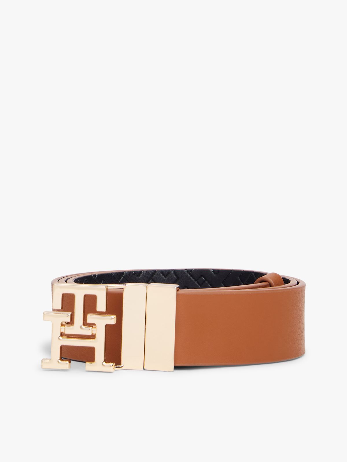 TH Monogram Reversible Leather Belt — Brown