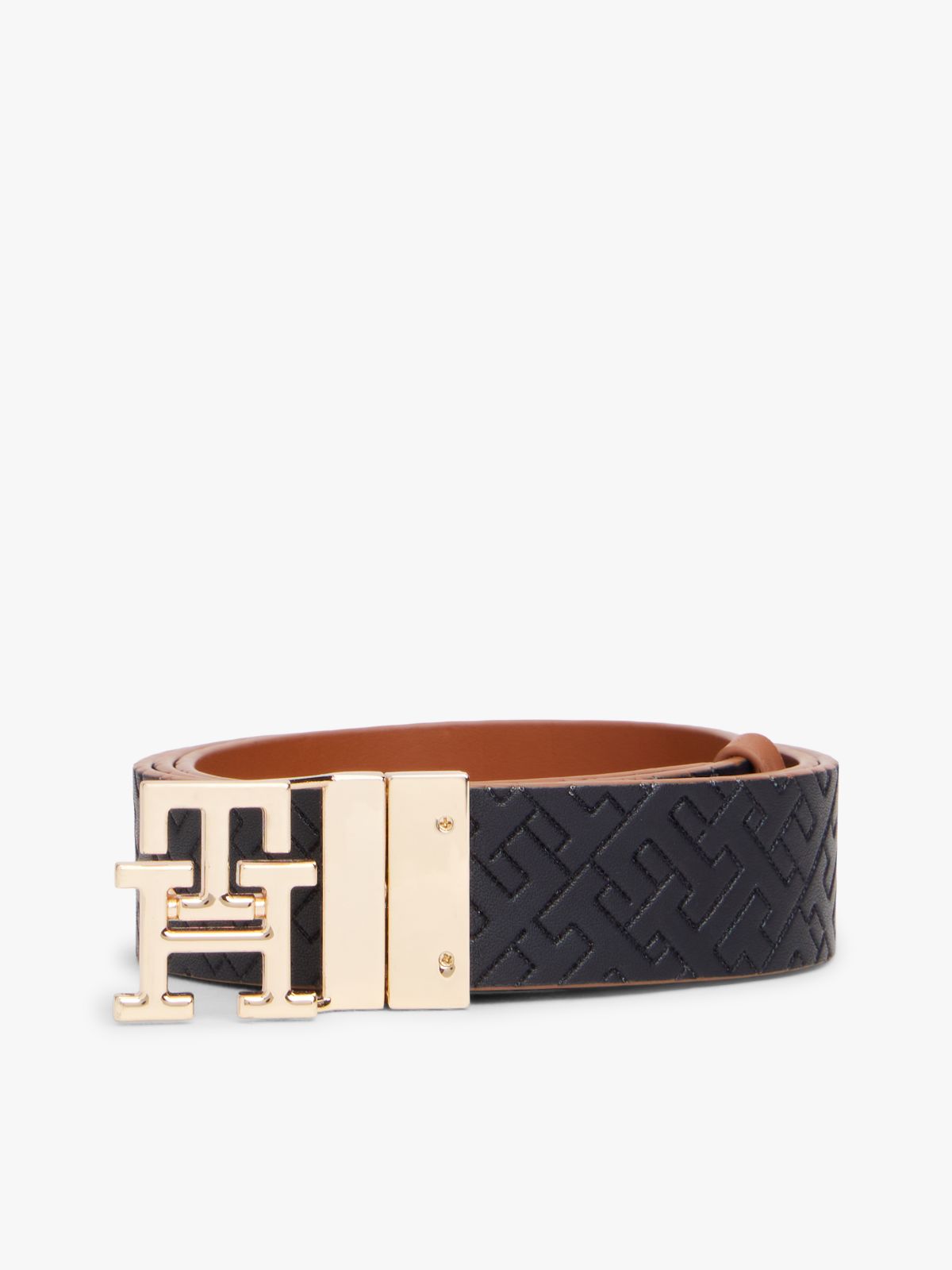 TH Monogram Reversible Leather Belt — Brown