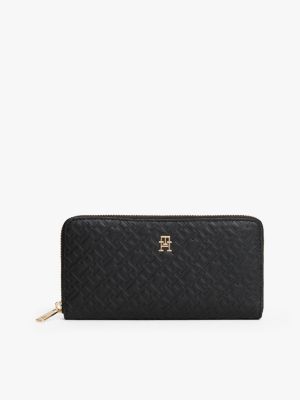 portefeuille à motif monogramme th zippé noir pour femmes tommy hilfiger