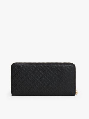 portefeuille à motif monogramme th zippé noir pour femmes tommy hilfiger