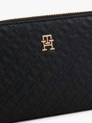 portefeuille à motif monogramme th zippé noir pour femmes tommy hilfiger