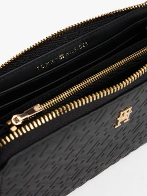 portefeuille à motif monogramme th zippé noir pour femmes tommy hilfiger