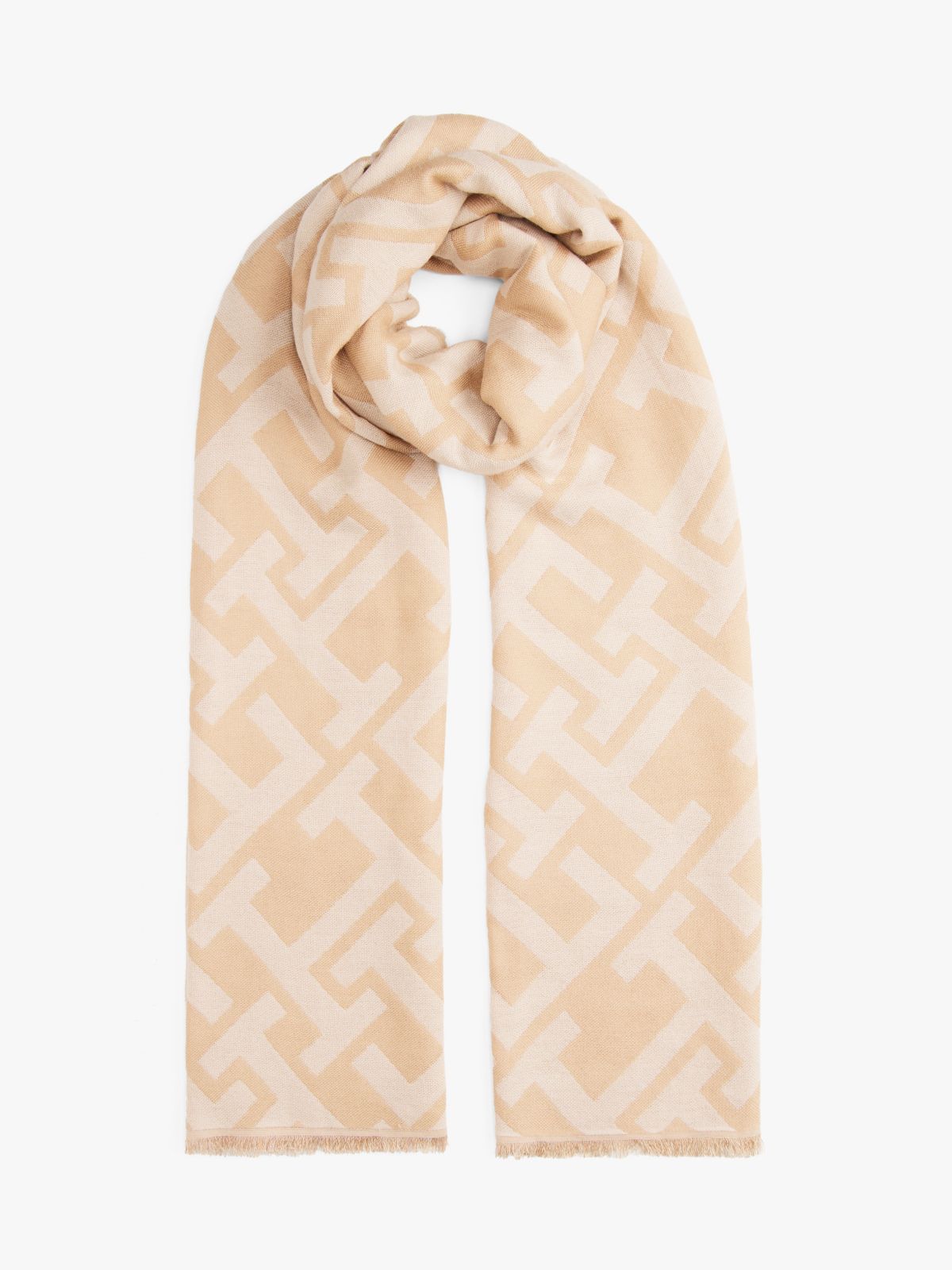 TH Monogram Jacquard Scarf With Wool — Beige