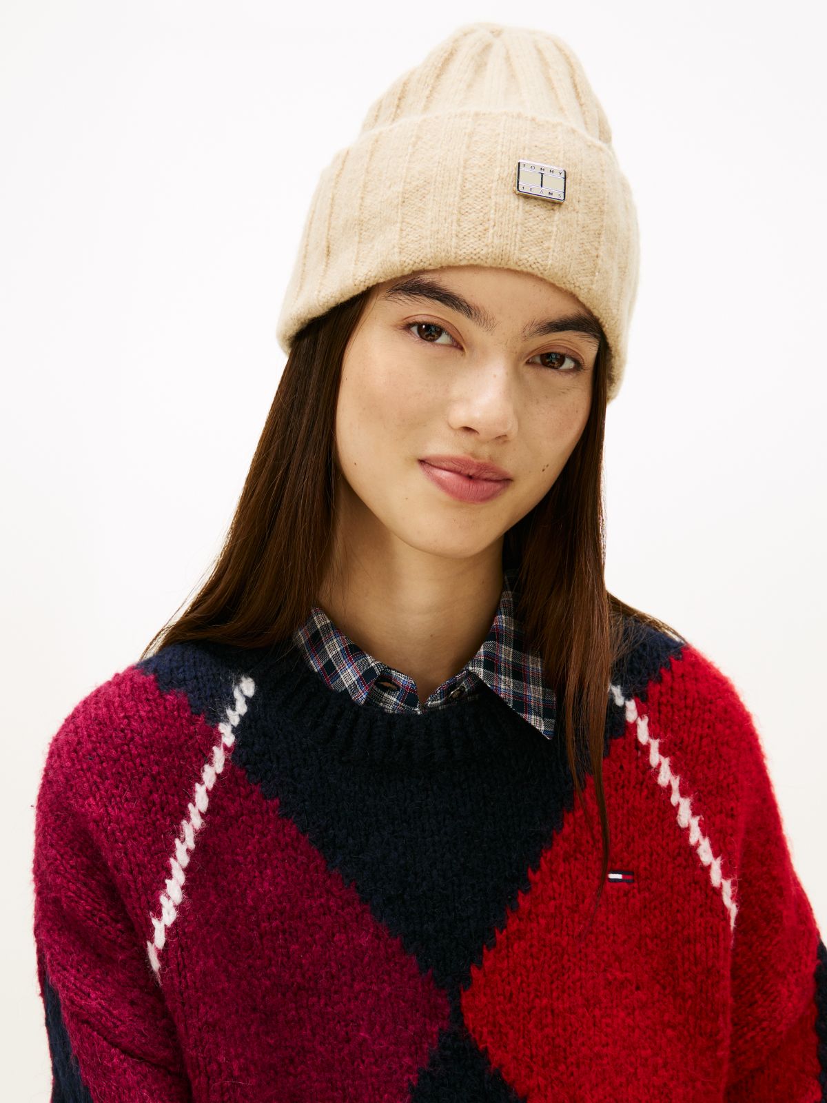 Heritage Plaque Wool Blend Beanie — Beige