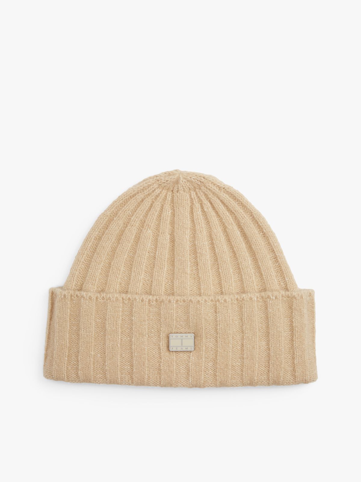 Heritage Plaque Wool Blend Beanie — Beige