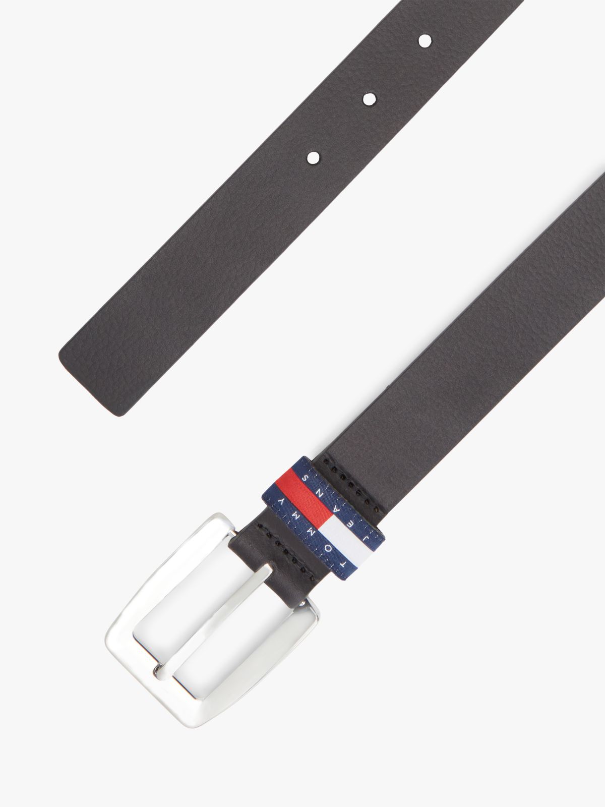 Tommy Flag Square Buckle Leather Belt — Black