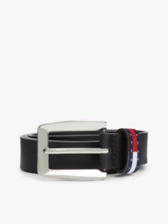 Tommy Flag Square Buckle Leather Belt — Black 4
