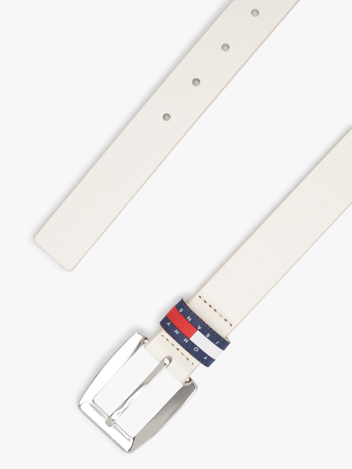 Tommy Flag Square Buckle Leather Belt — White
