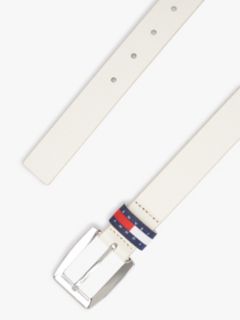 Tommy Flag Square Buckle Leather Belt — White 2