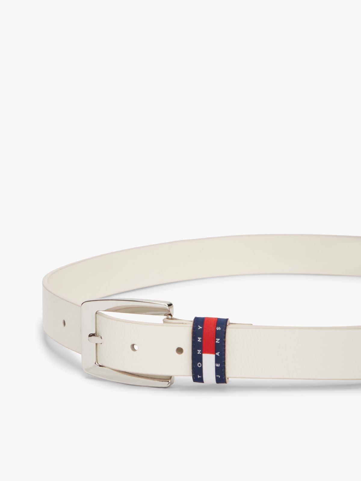 Tommy Flag Square Buckle Leather Belt — White