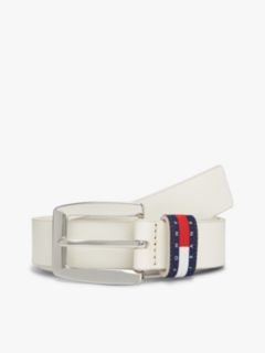 Tommy Flag Square Buckle Leather Belt — White 1