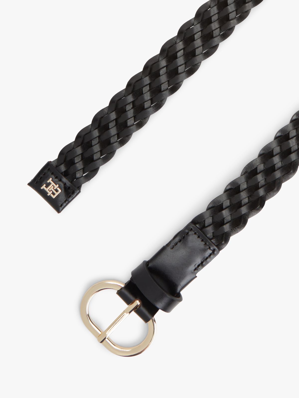 Chic Oval Buckle Braided Leather Belt — Black