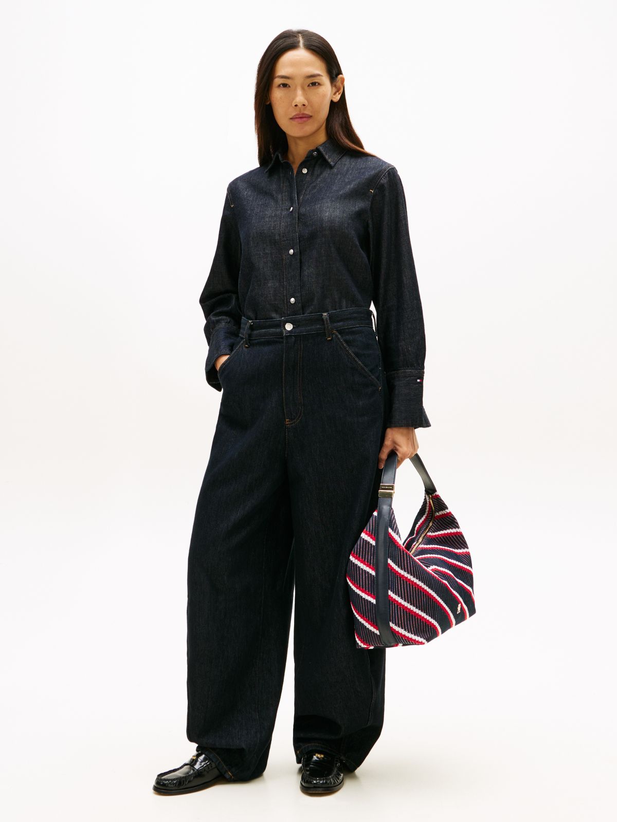TH Monogram Signature Knit Hobo Bag — Blue