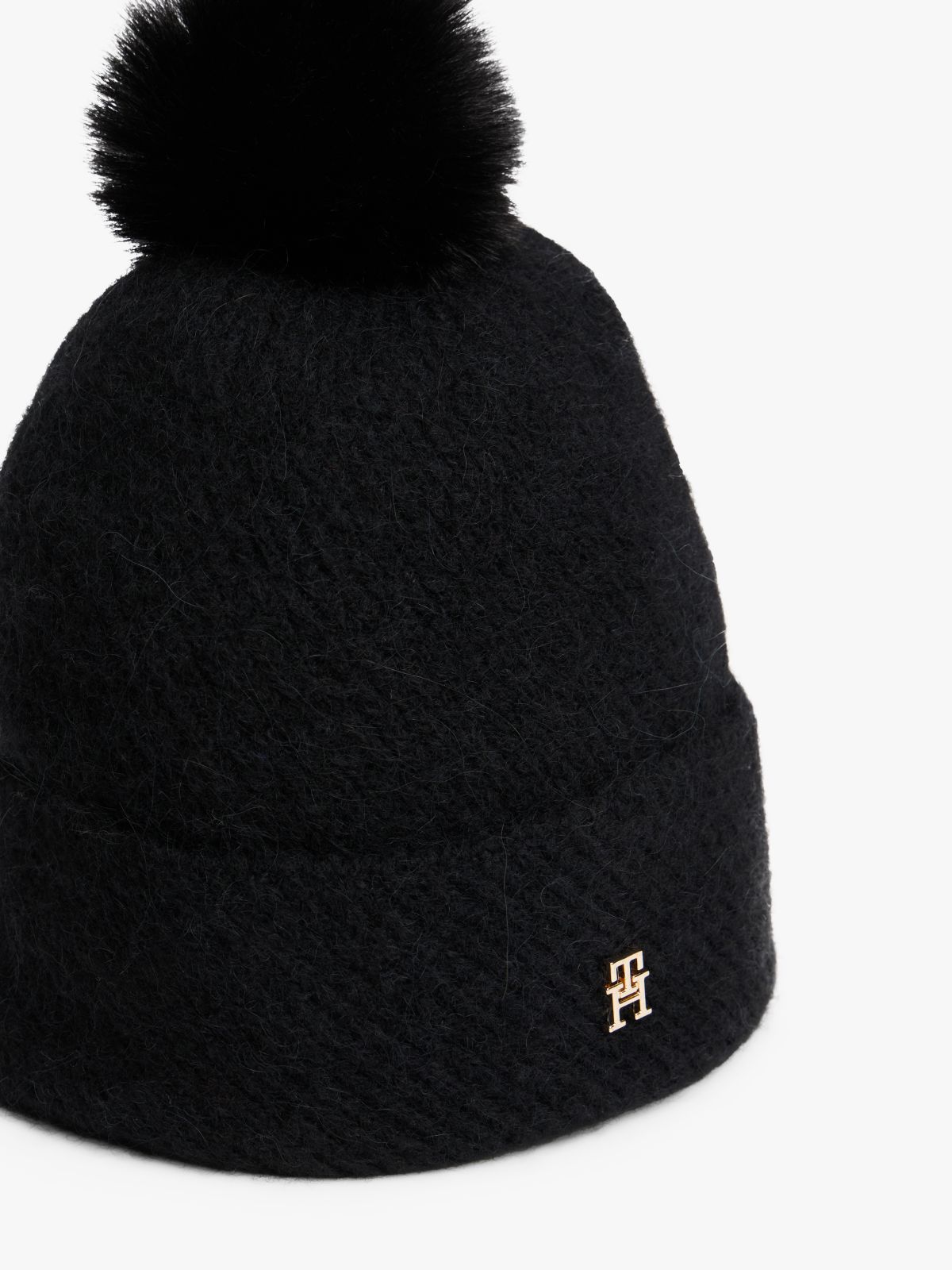 Chic Pom Pom Beanie With Wool — Black