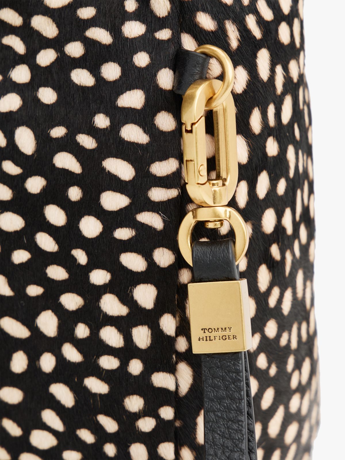 Leather Deer Print City Bag — Black