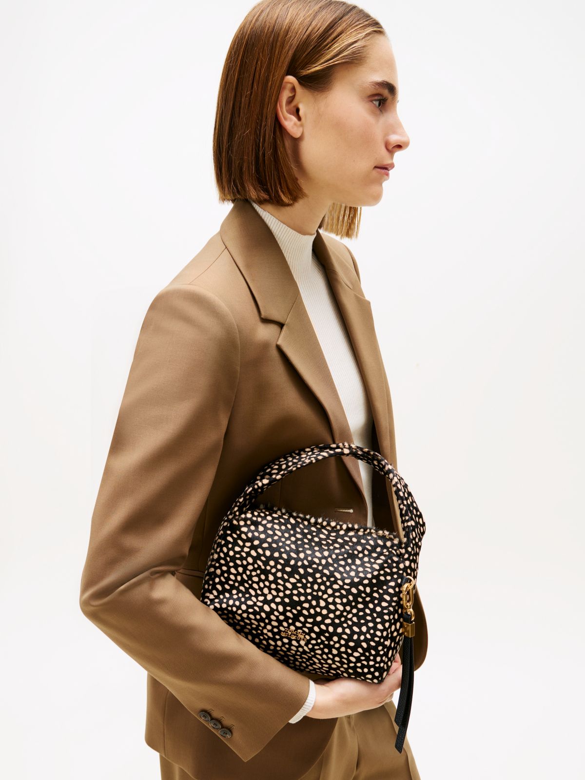 Leather Deer Print City Bag — Black