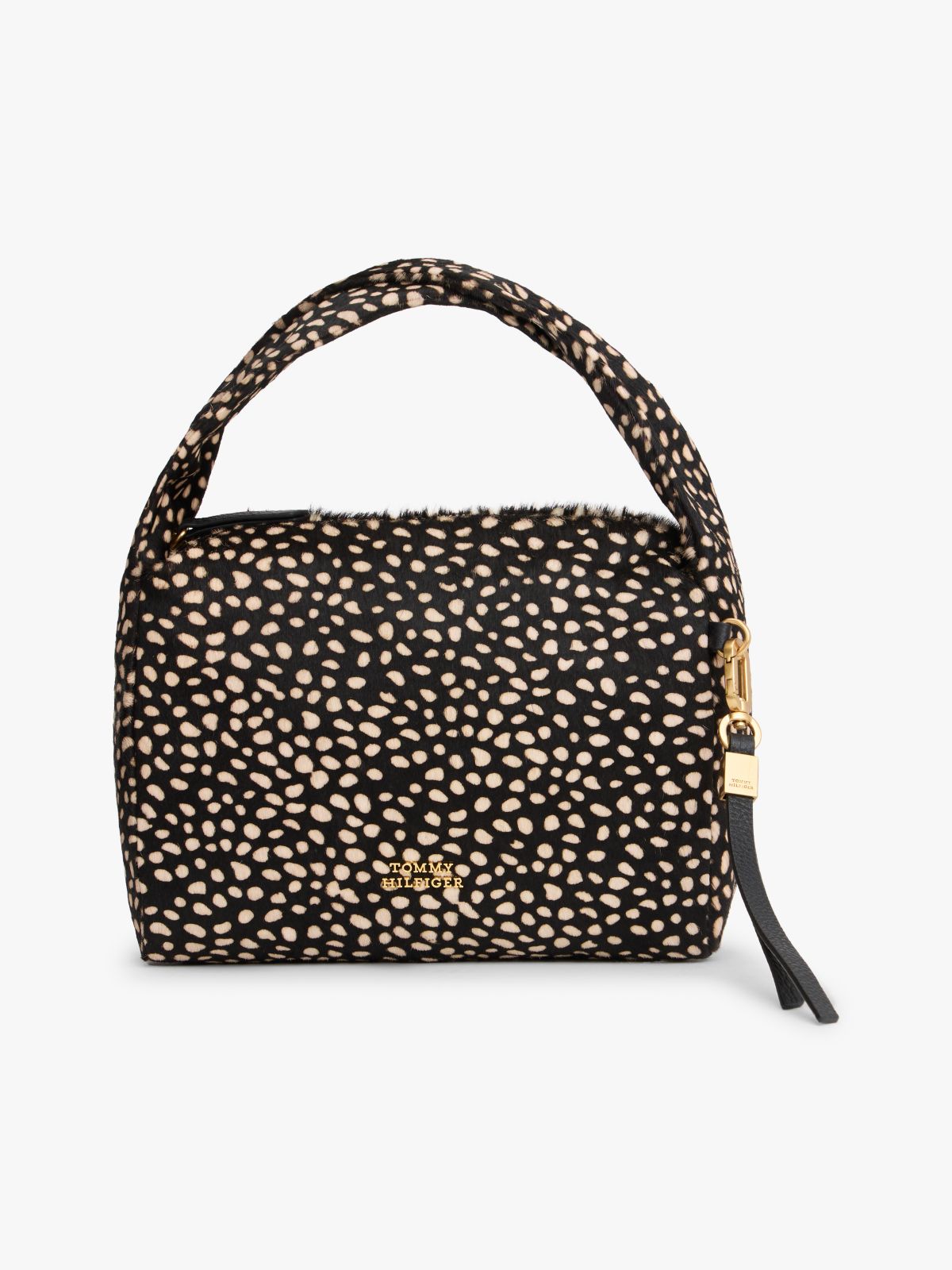 Leather Deer Print City Bag — Black