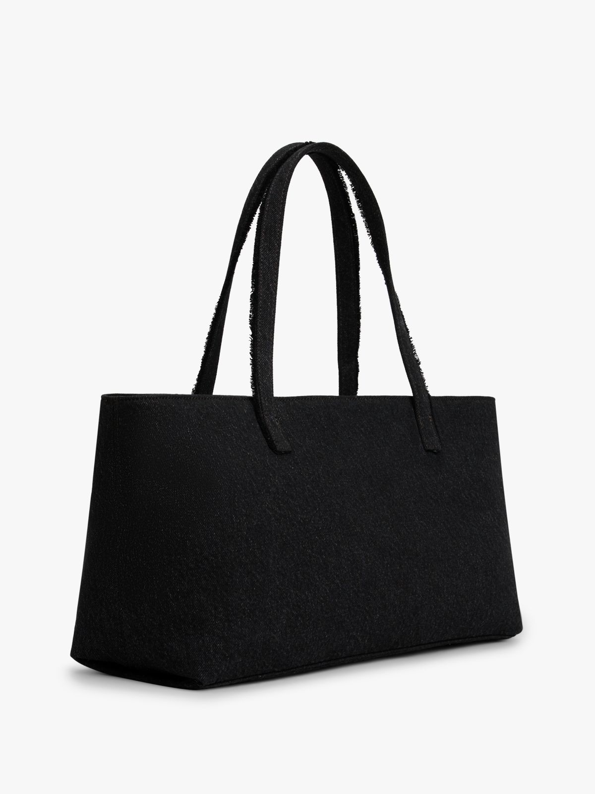 Logo Embroidery Denim Tote Bag — Black