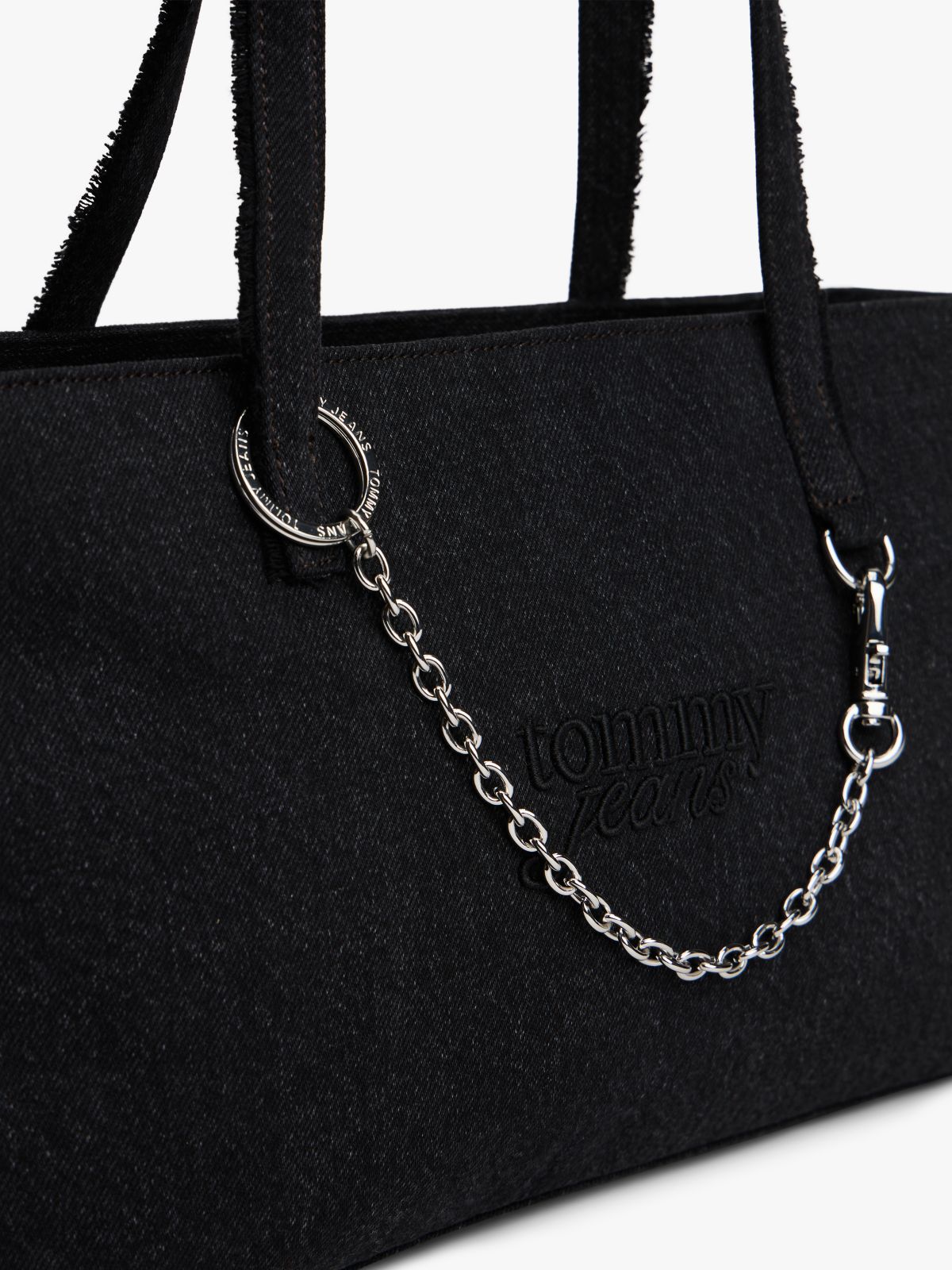 Logo Embroidery Denim Tote Bag — Black