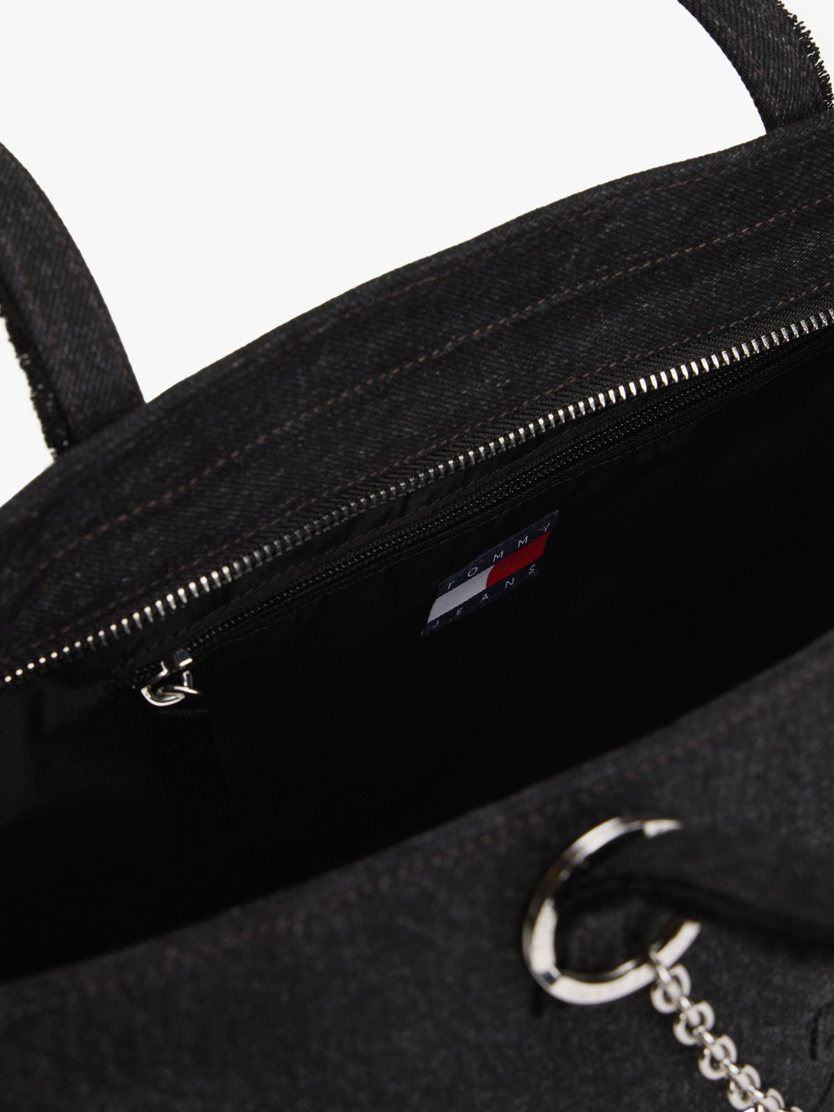 Logo Embroidery Denim Tote Bag — Black