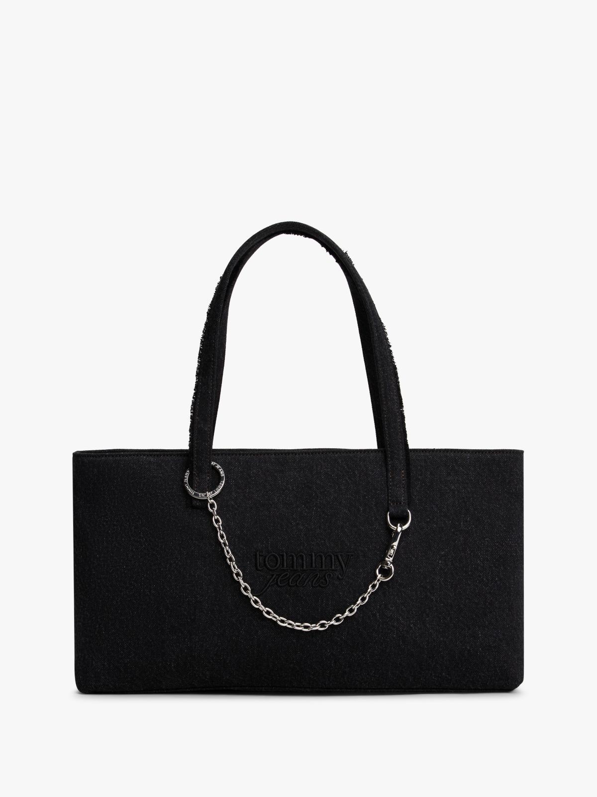 Logo Embroidery Denim Tote Bag — Black