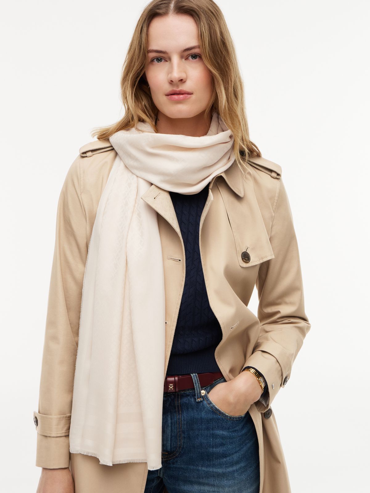 Tonal TH Monogram Scarf — Beige