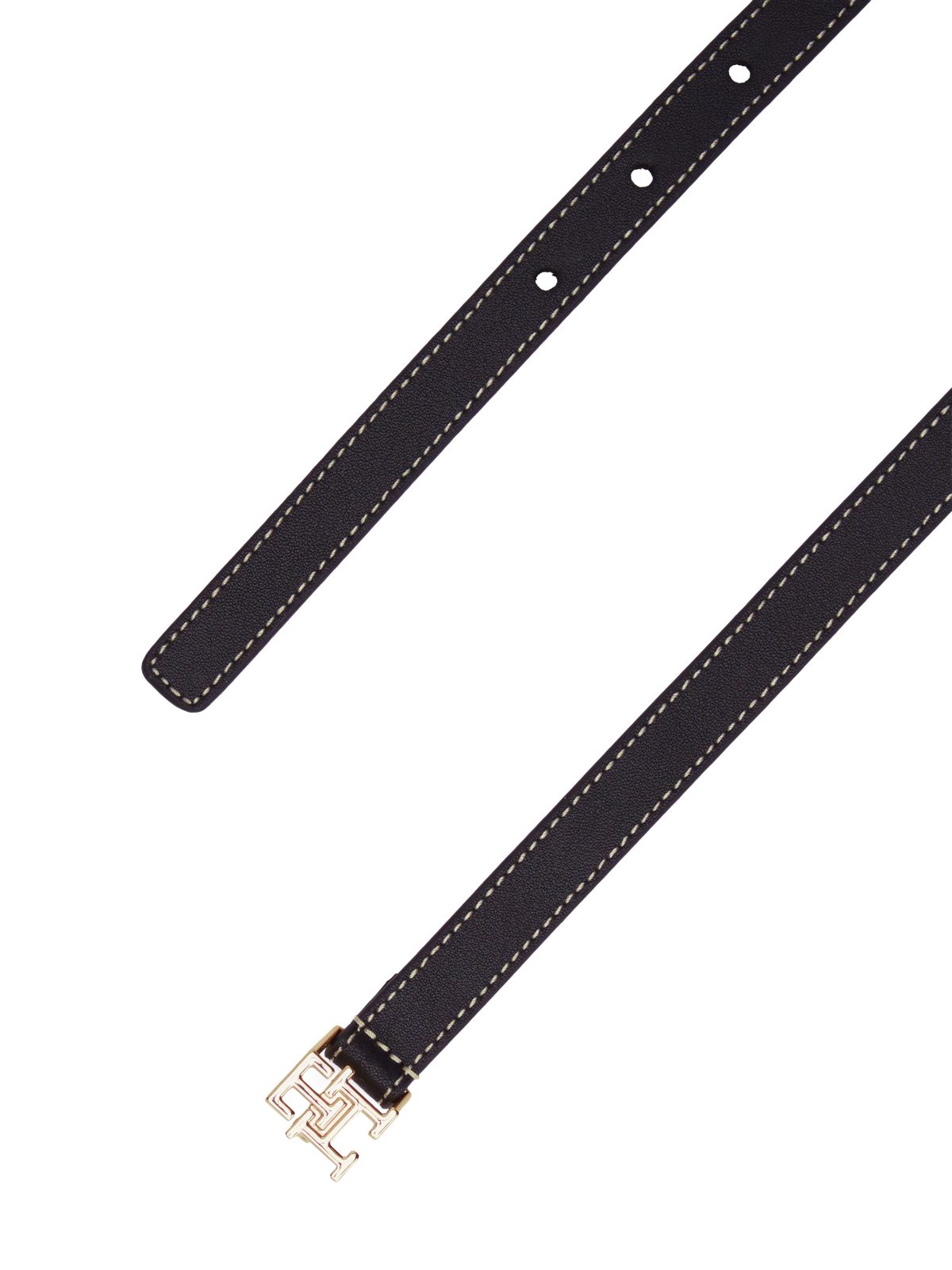 Leather TH Monogram Plaque Buckle Belt — Black