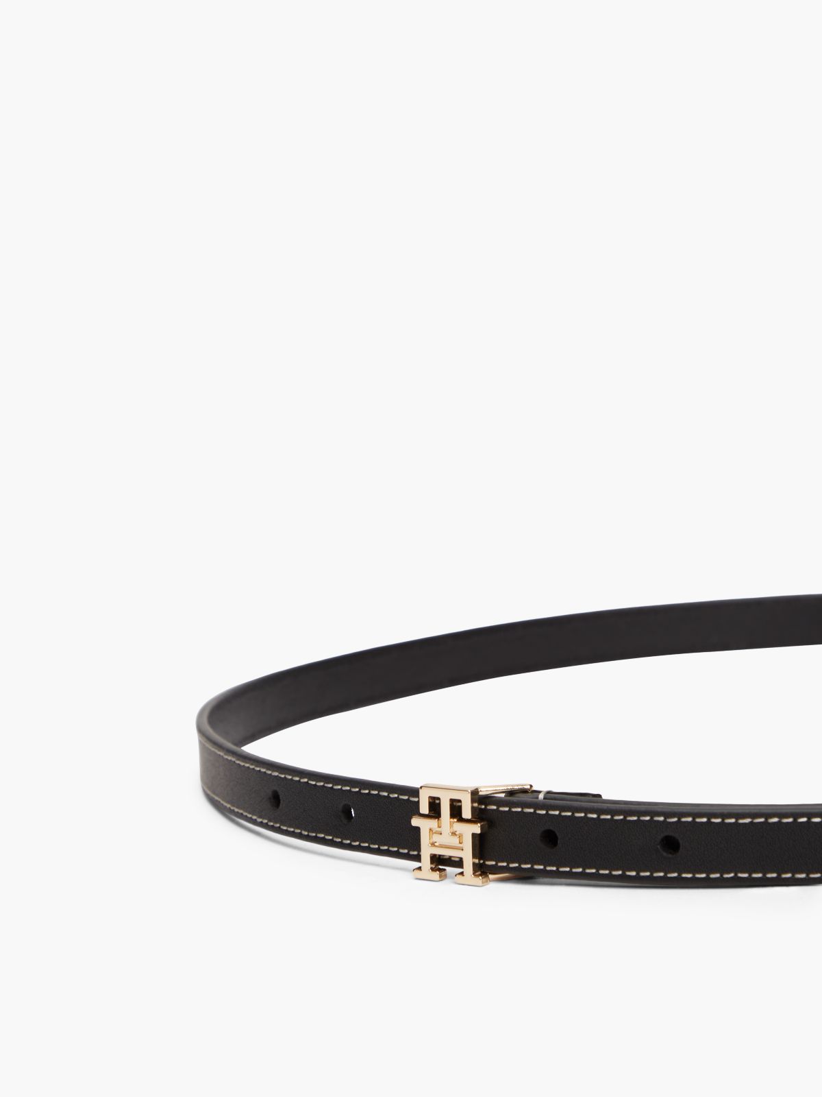 Leather TH Monogram Plaque Buckle Belt — Black