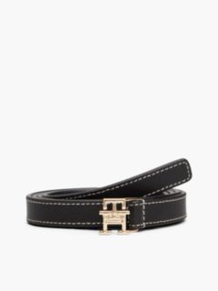 Leather TH Monogram Plaque Buckle Belt — Black 1
