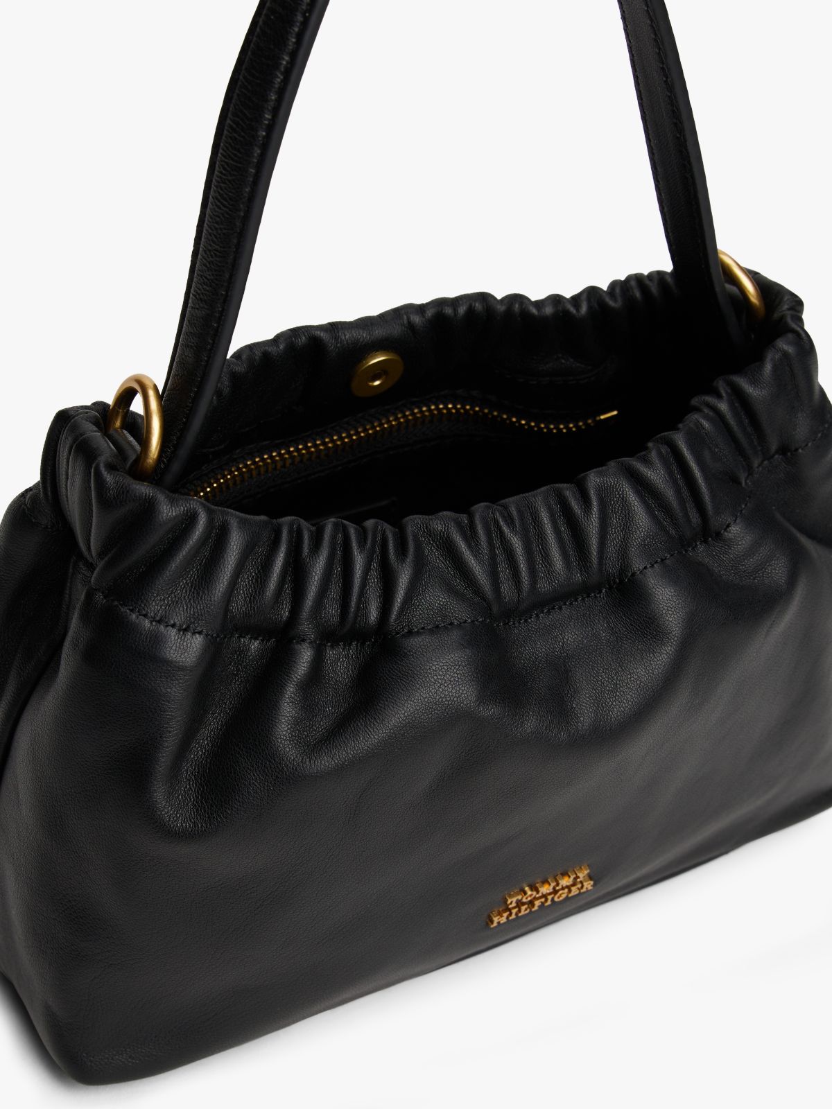 Soft Leather Logo Plaque Crossbody Bag — Black
