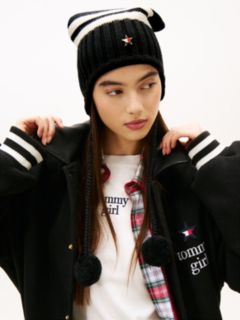 Tommy Girl Stripe Wool Blend Bauble Beanie — Black 4