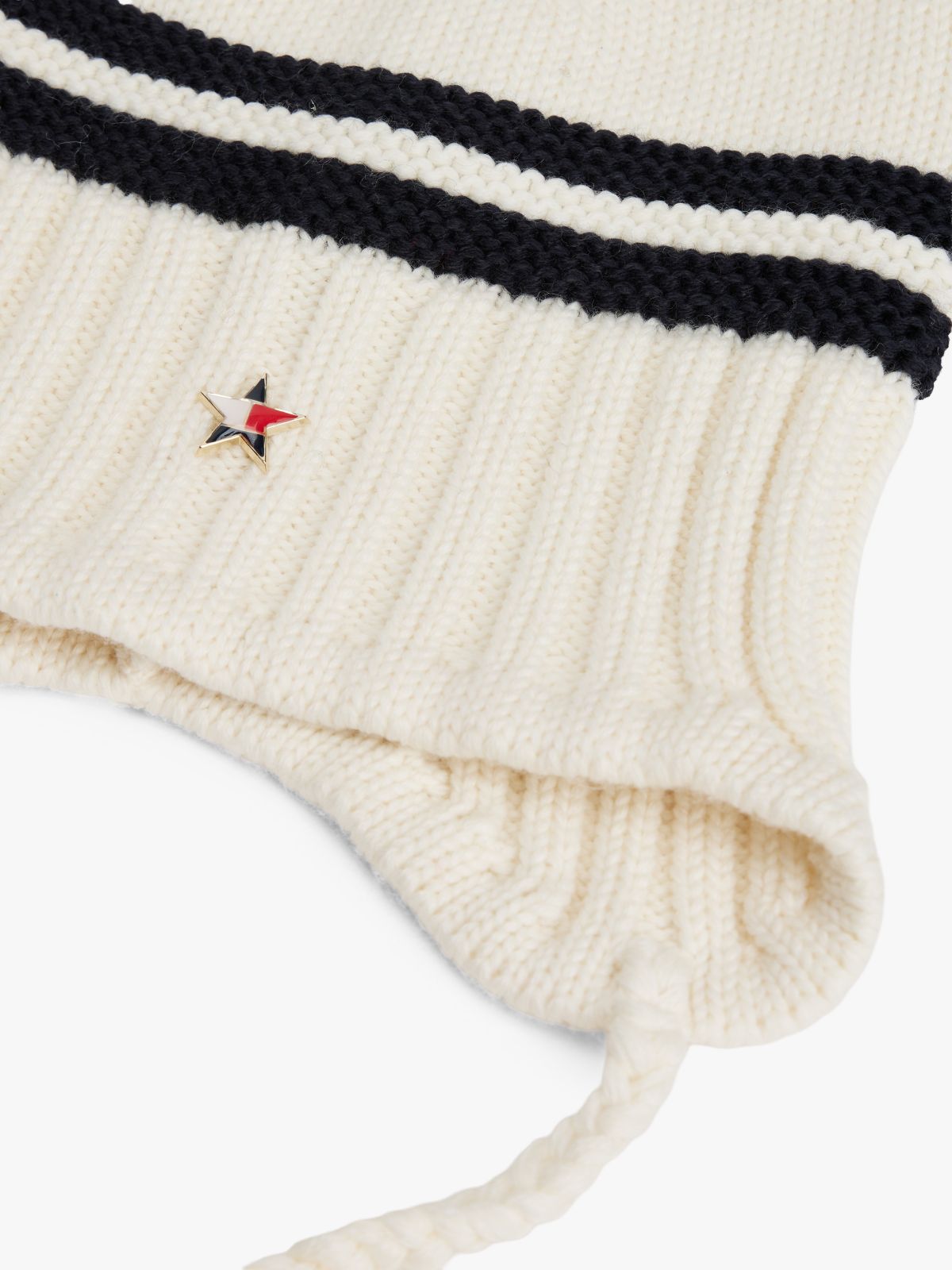 Tommy Girl Stripe Wool Blend Bauble Beanie — White