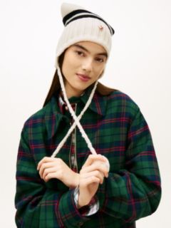 Tommy Girl Stripe Wool Blend Bauble Beanie — White 4