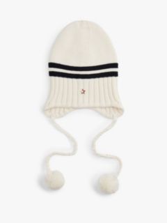 Tommy Girl Stripe Wool Blend Bauble Beanie — White 1
