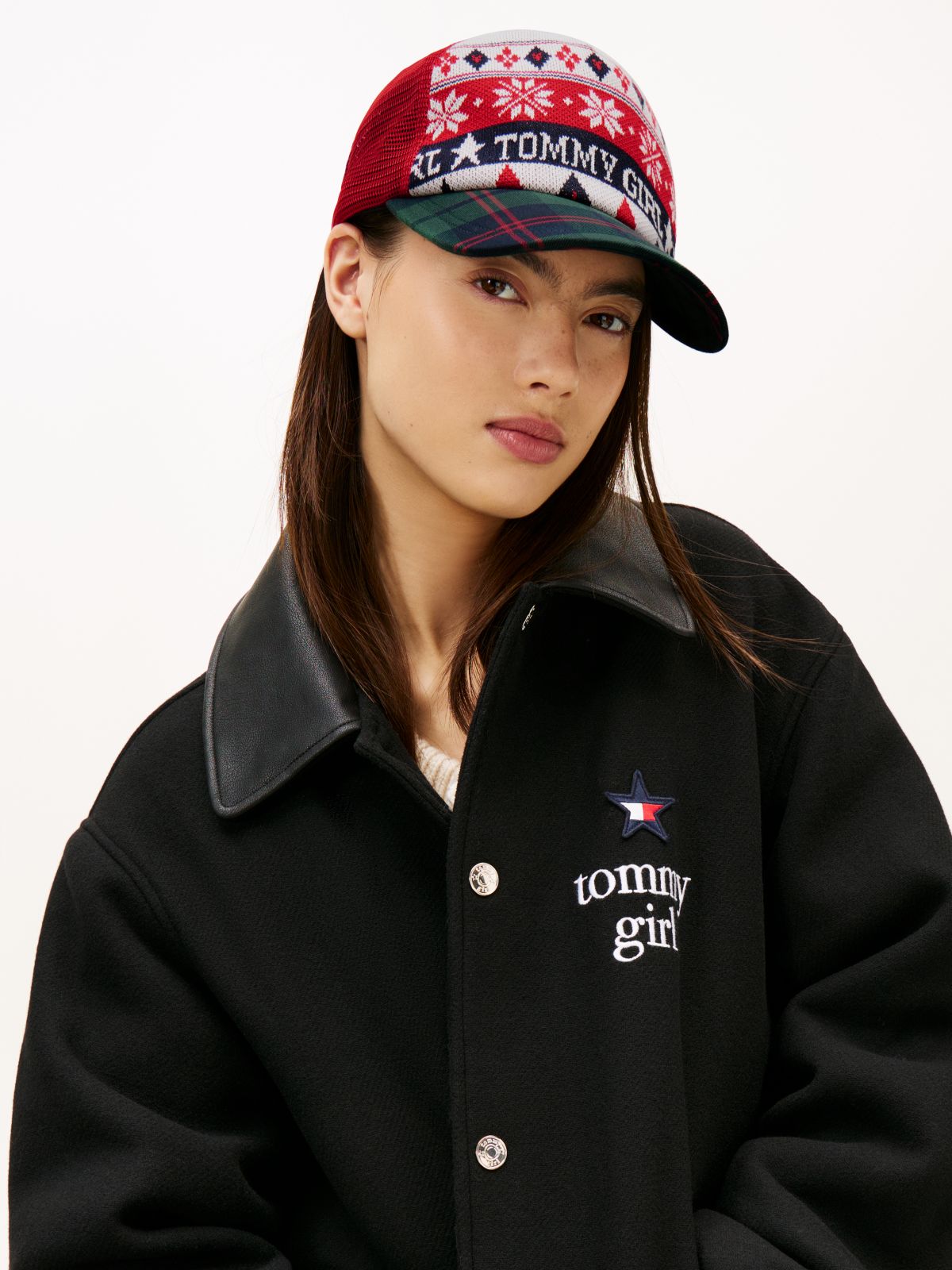 Tommy Girl Fair Isle Flannel Trucker Cap — Red