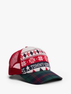 Tommy Girl Fair Isle Flannel Trucker Cap — Red 1