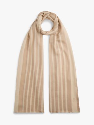 beige chic rechthoekige sjaal met th-monogram voor dames - tommy hilfiger