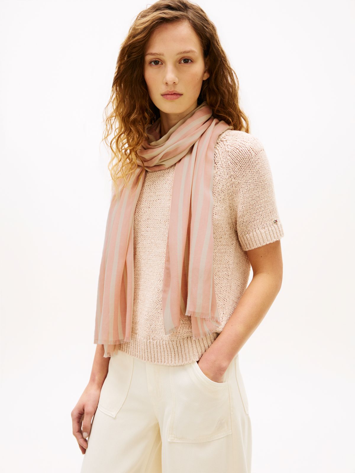 Chic TH Monogram Rectangular Scarf — Pink