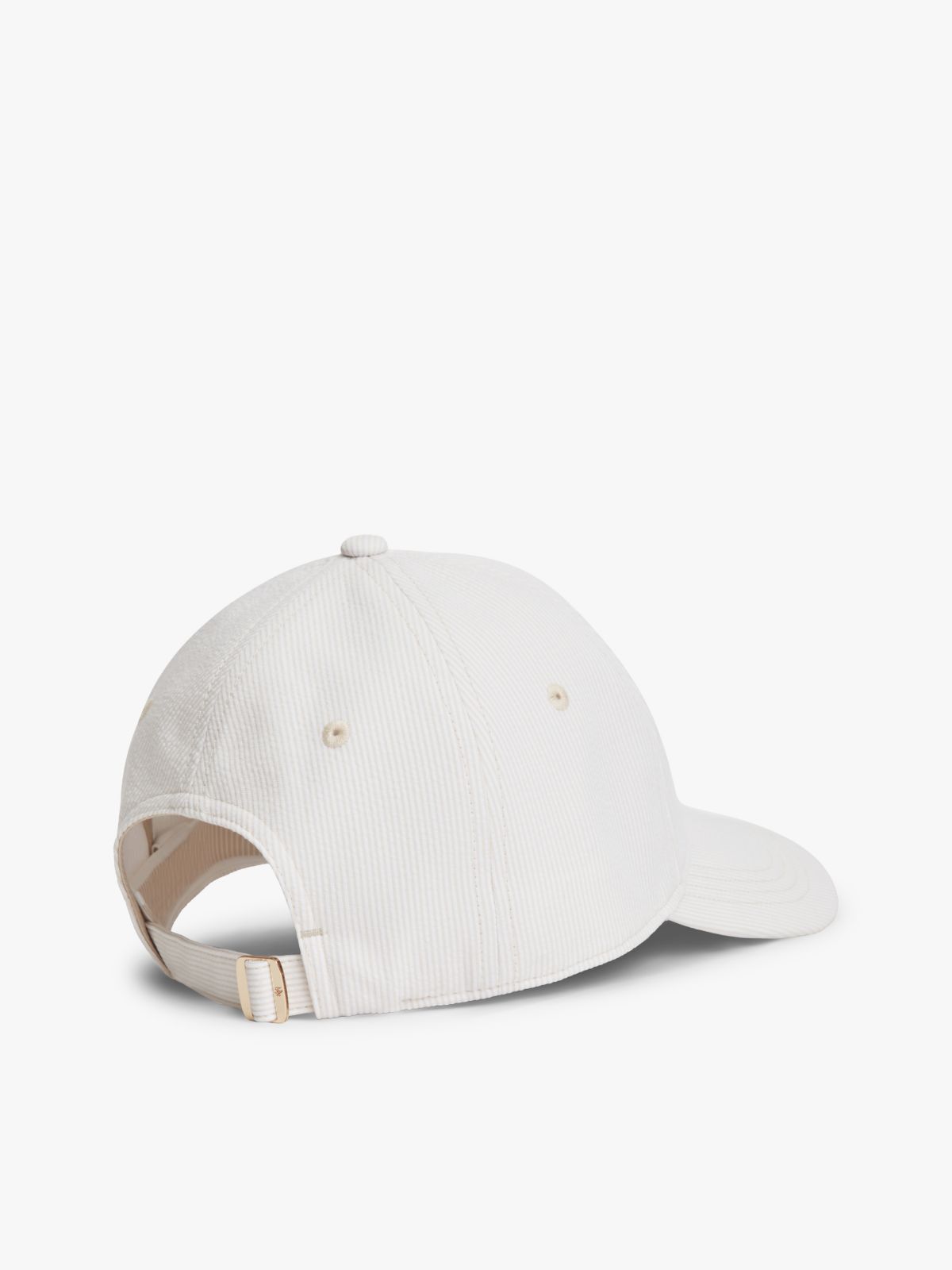 Stripe Seersucker Logo Plaque Baseball Cap — Beige