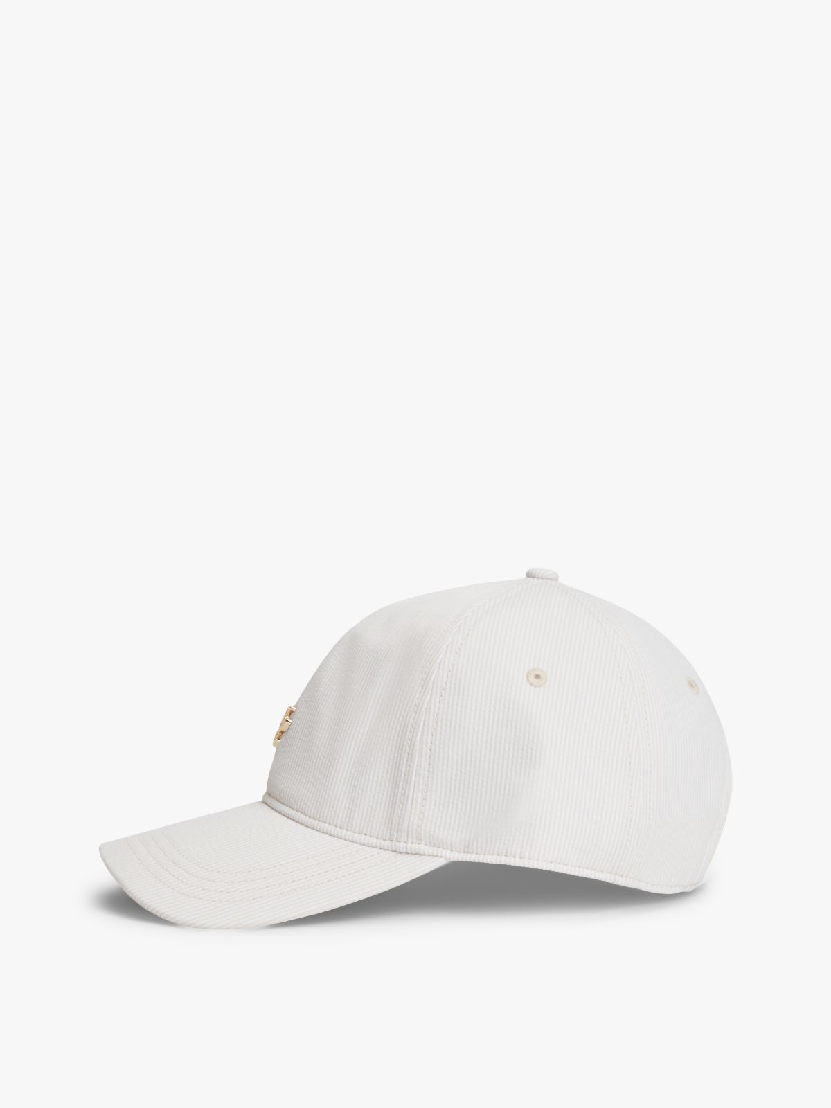 Stripe Seersucker Logo Plaque Baseball Cap — Beige