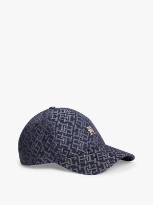 blue th monogram jacquard baseball cap for women tommy hilfiger