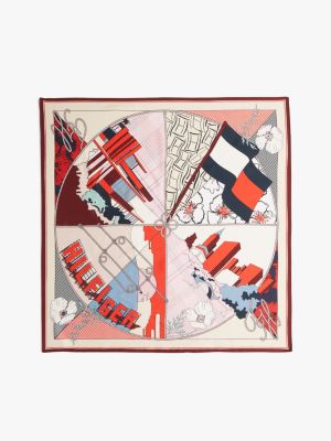 red hilfiger flag pure silk floral square scarf for women tommy hilfiger
